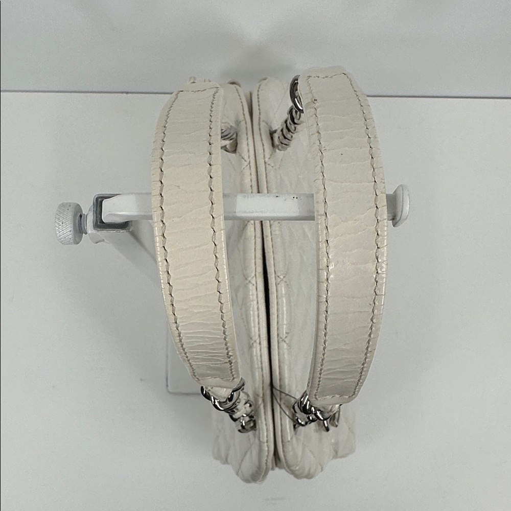 Authenticated CHANEL Mademoiselle Shoulder Chain Bag- White/Silver - Picture 7 of 17